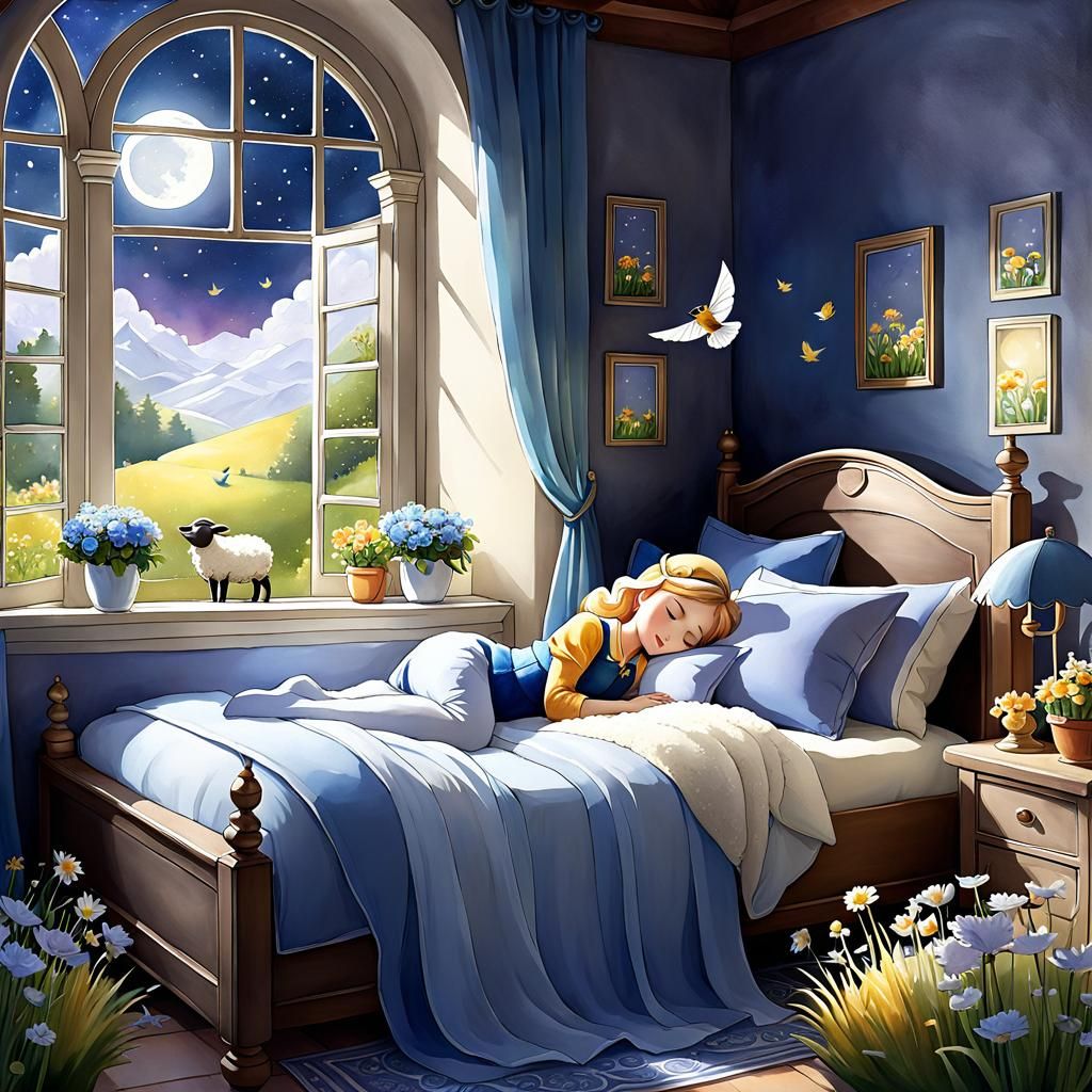 Lullaby Scene in Watercolor Style