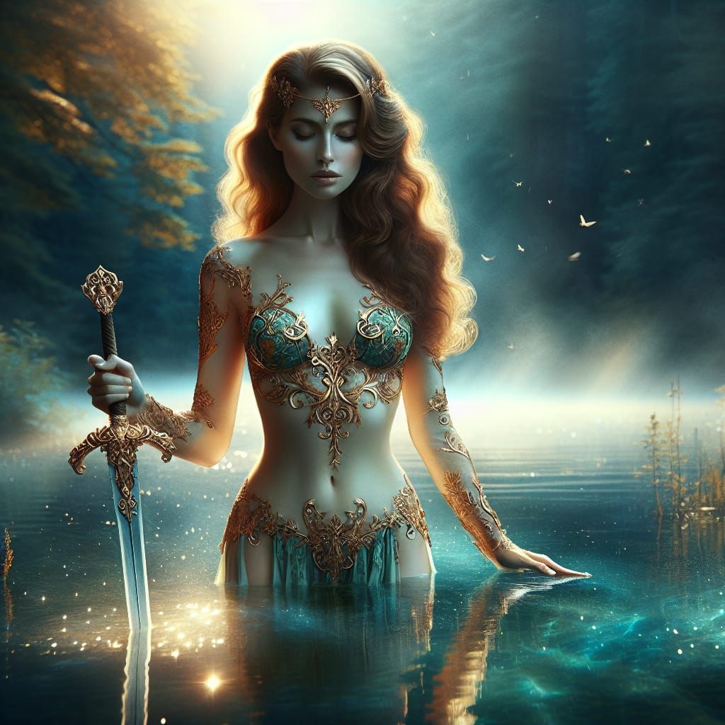 Lady of the Lake with Excalibur in Avalon