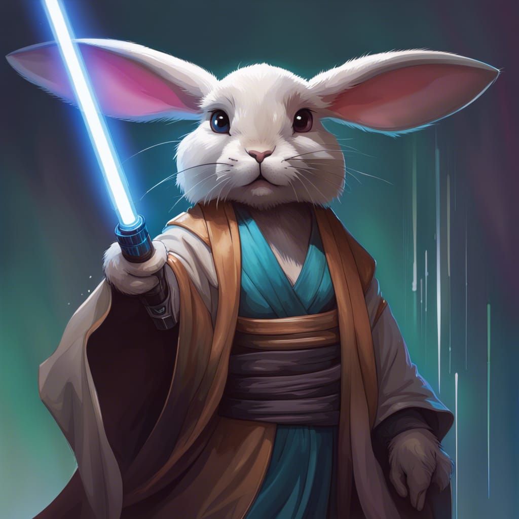 Jedi Bunny Waving Lightsaber: Hyperdetailed Artstation Portr...