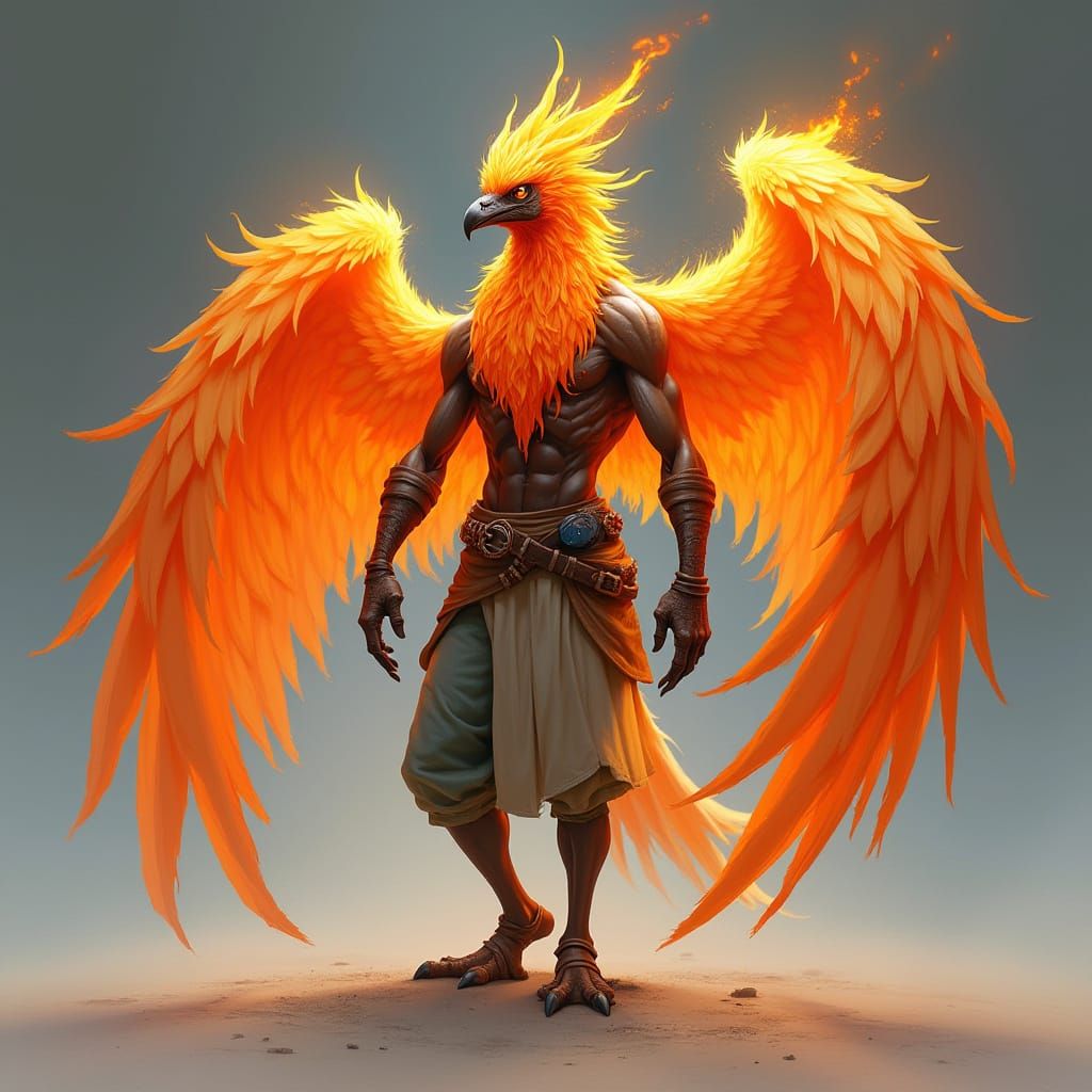 Fiery Humanoid Figure with Blazing Plumage