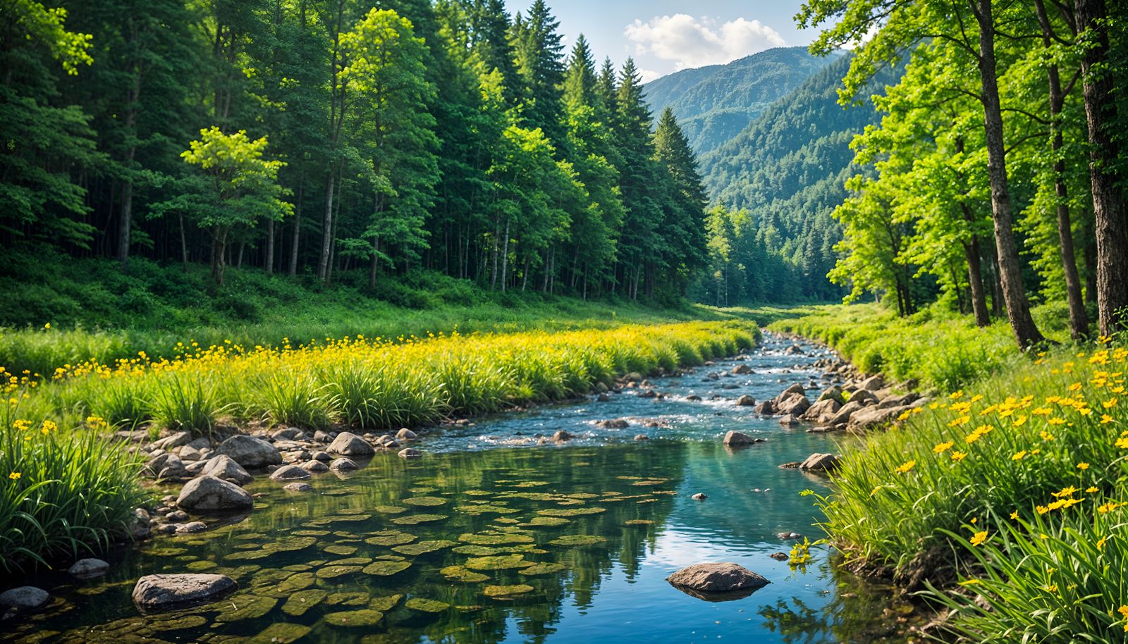 Idyllic Green Hills Landscape Under Blue Sky