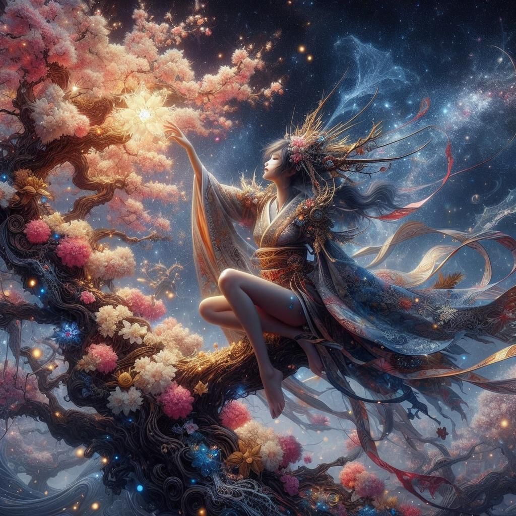 Goddess Reaching for Magic Flower, Digital Fantasy Art