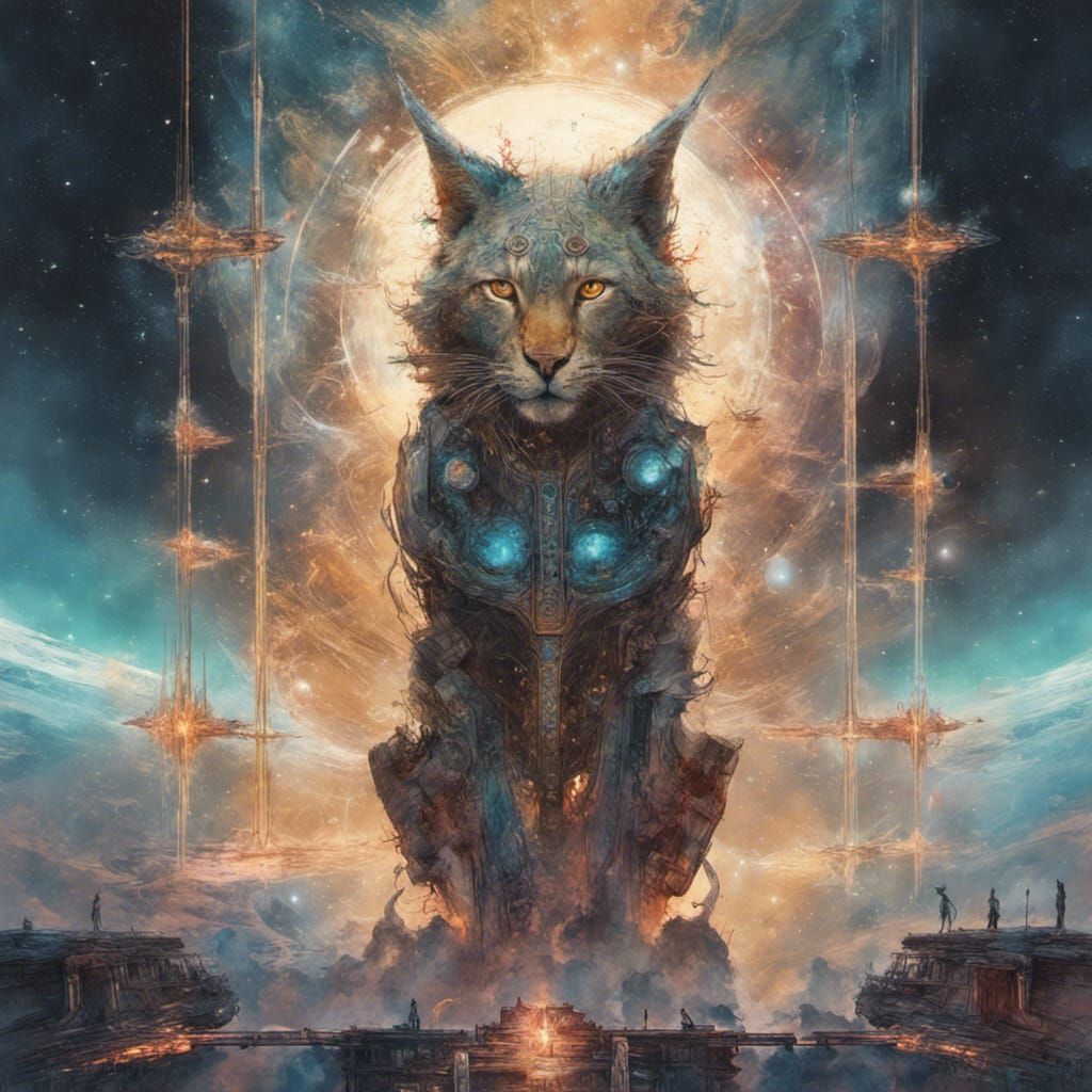 Cosmic Lynx in Space With Egyptian Motif