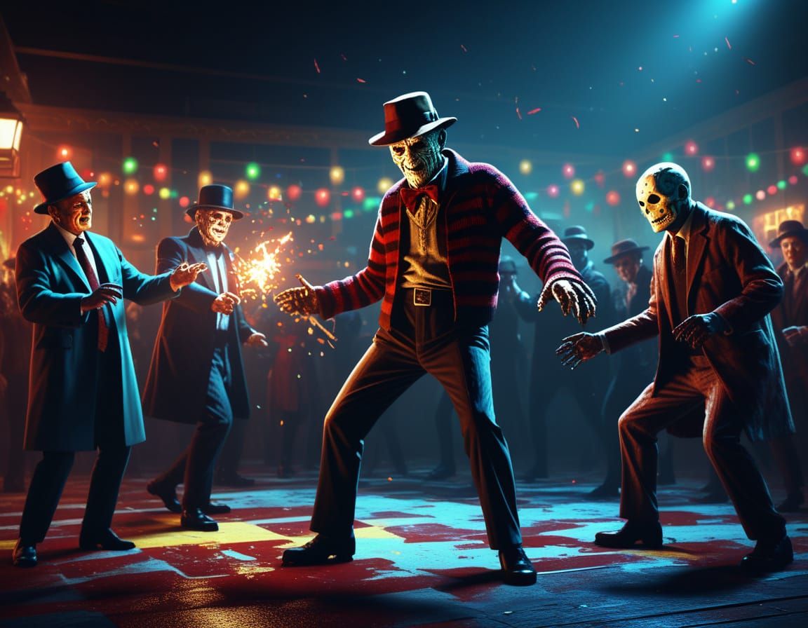 Horror Icons Celebrate New Year's Eve in Festive Art