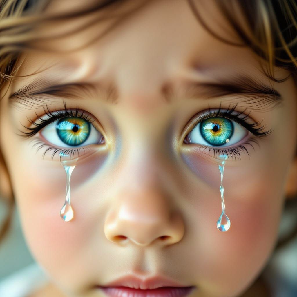 Soulful Eyes Reflecting Children, Double Exposure Style