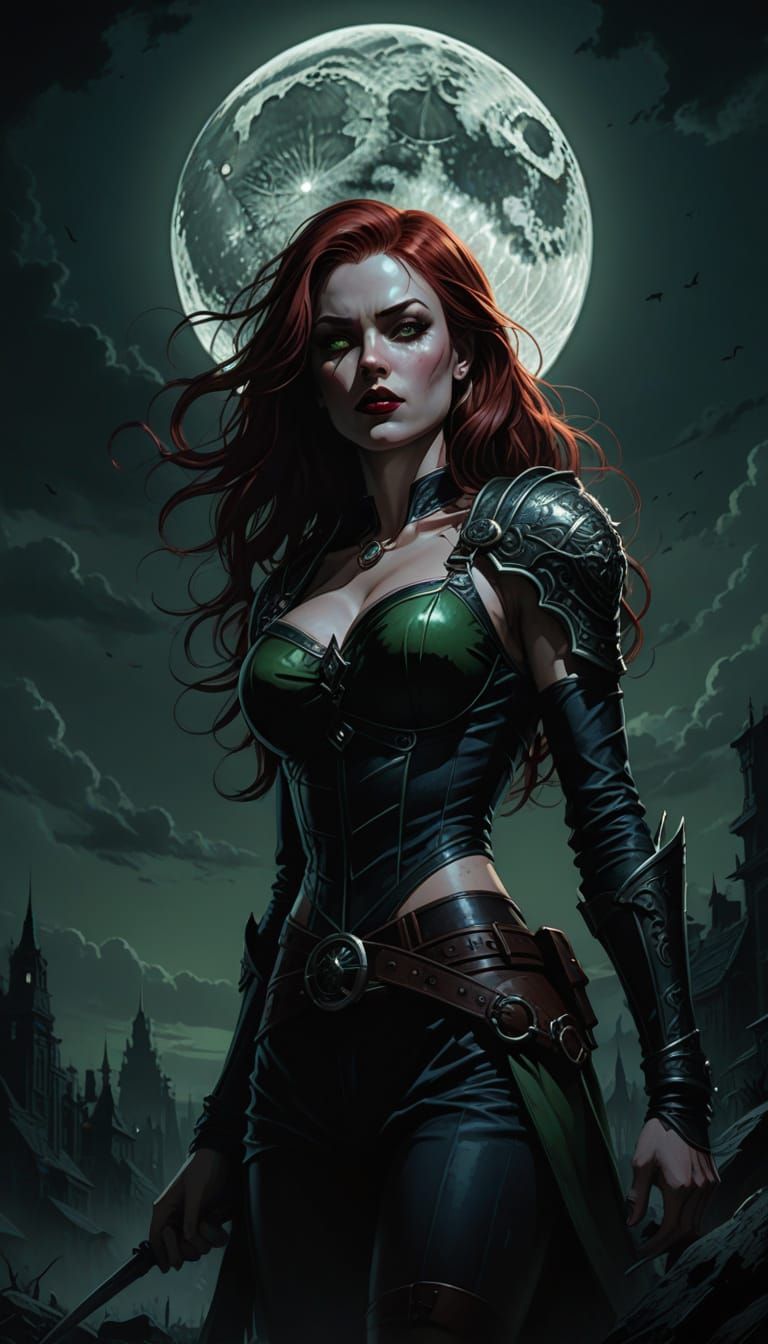 Ethereal Vampire Goddess Under Full Moon