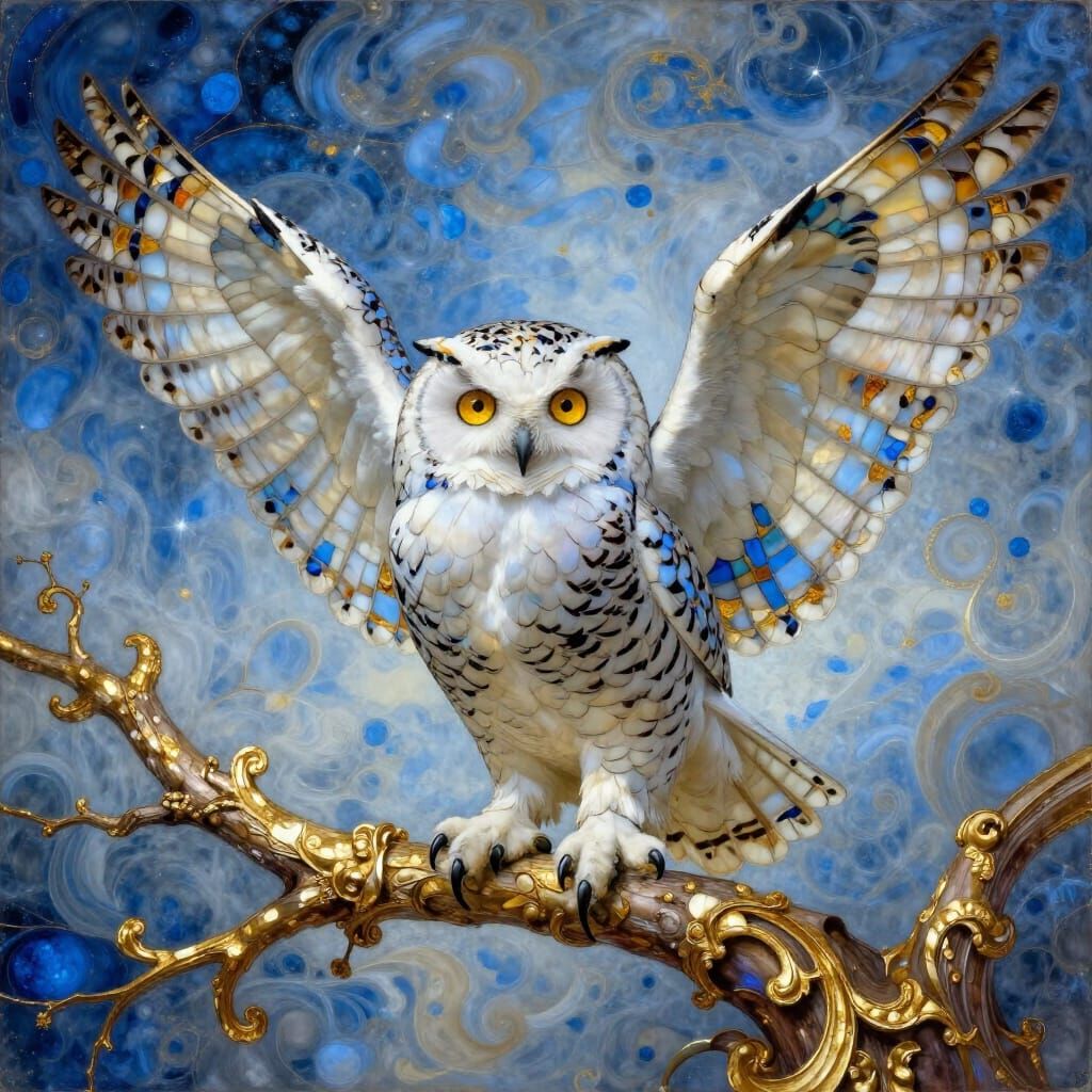 Majestic Snowy Owl on Gilded Branch