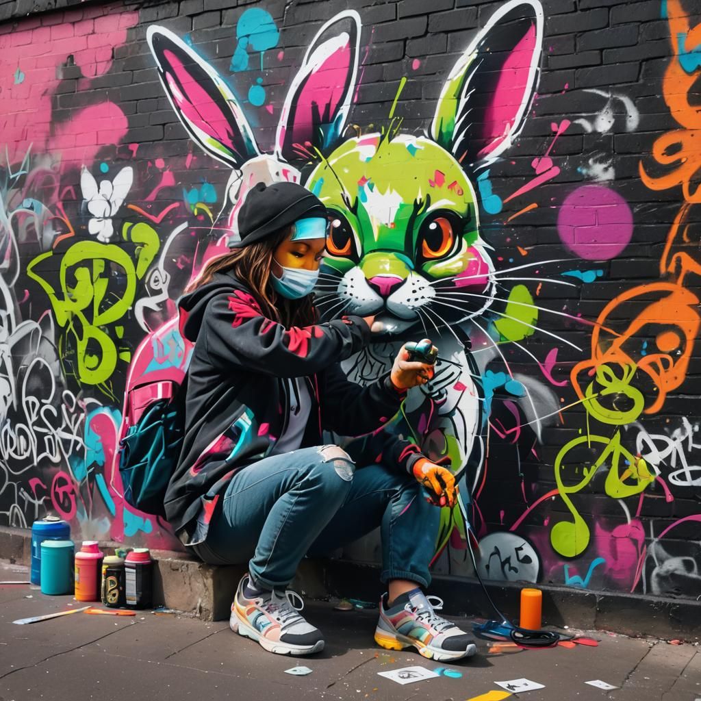 Graffiti Artist Creates Street Art in Urban Setting