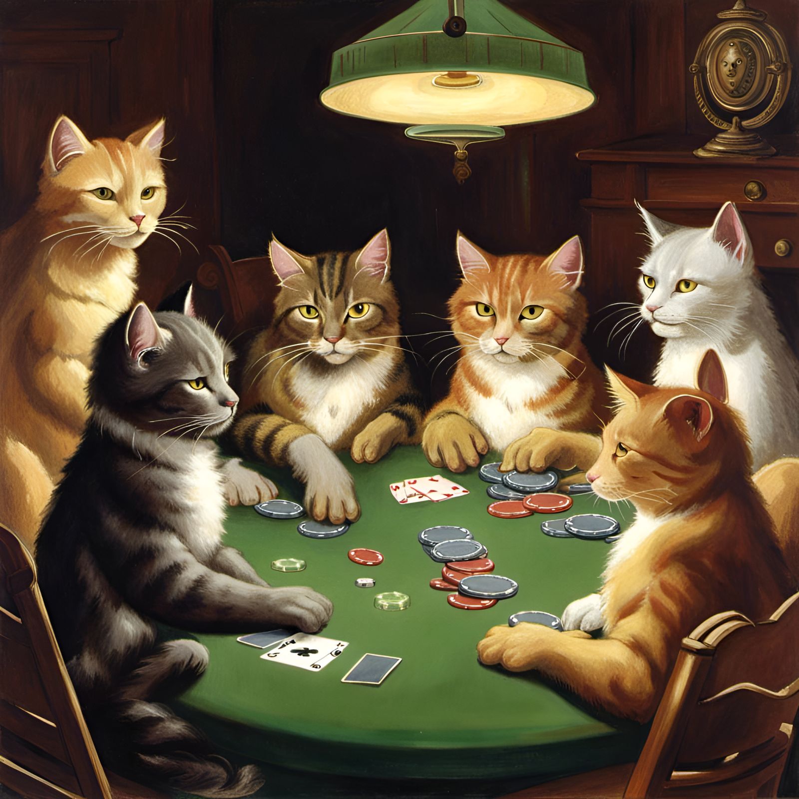 Cats Playing Poker in Classic Painting Style
