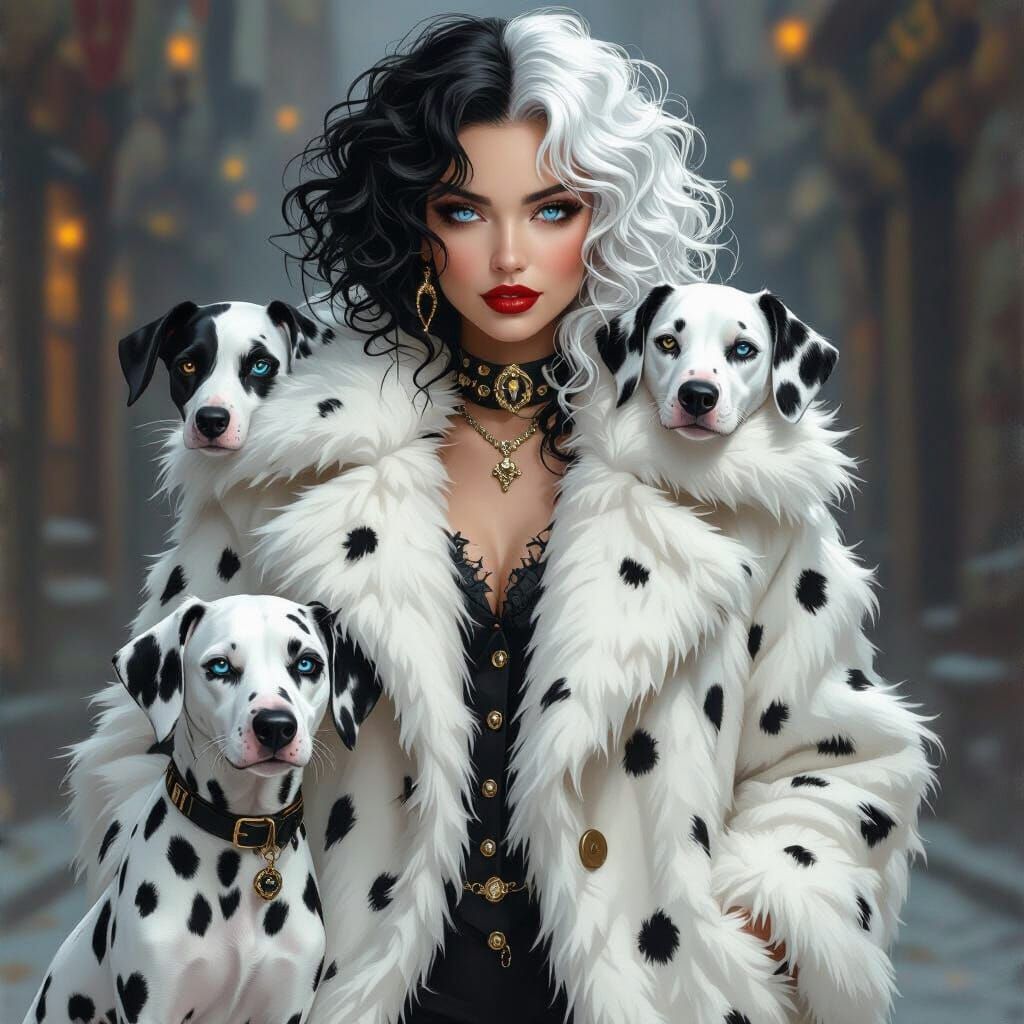 Dalmatian Fur Coat Woman With Blue Eyes
