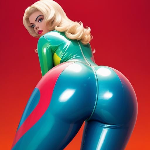 Hyperrealistic Woman in Latex Catsuit, Rear View
