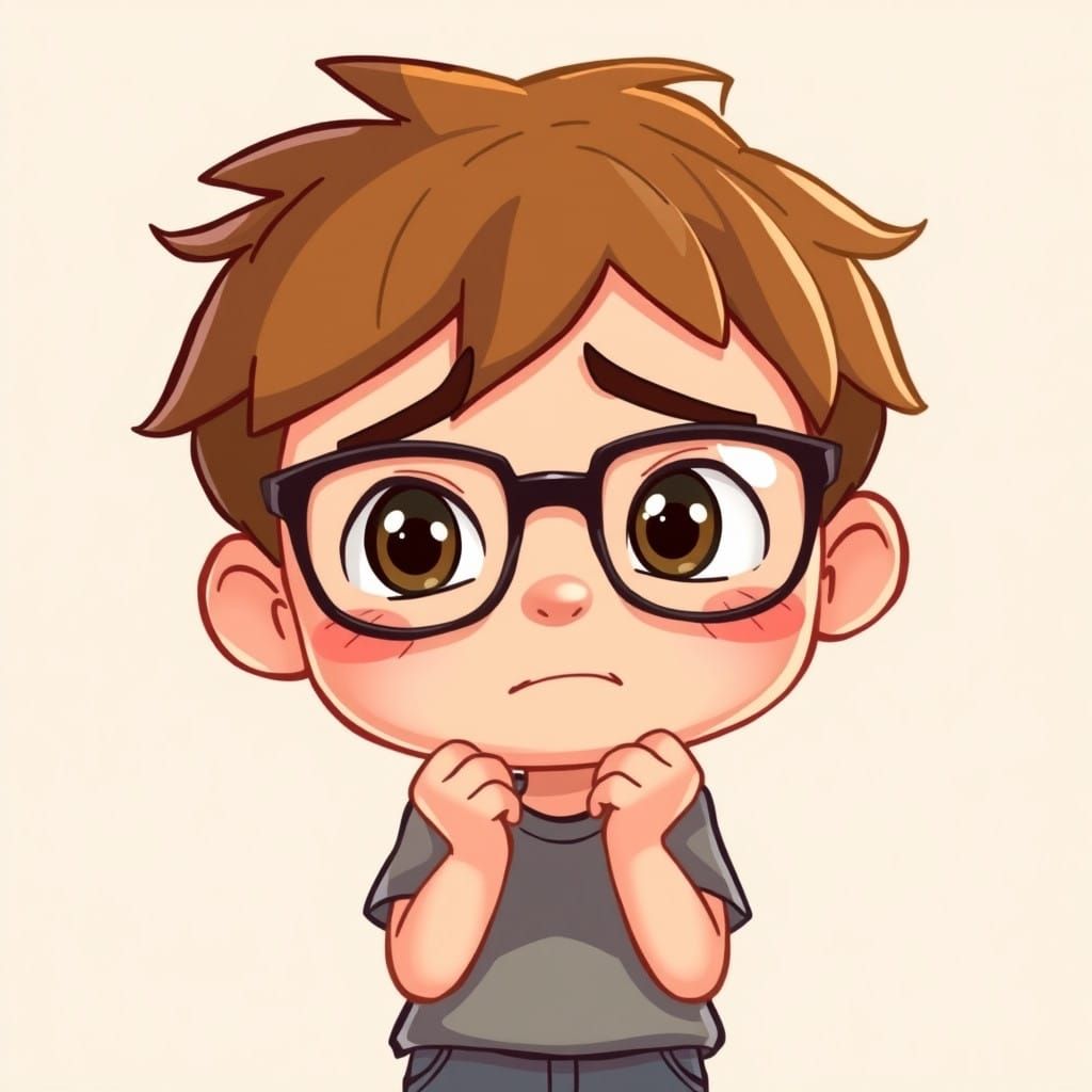 Young Boy Looks Worried in Cartoonish Style