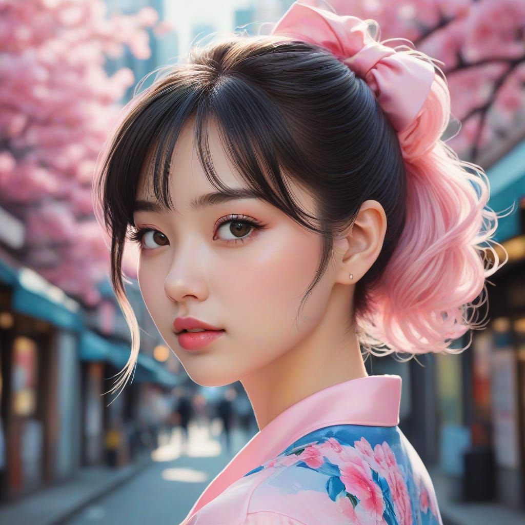 Dreamy Portrait in Pastel Hues with Neon Accents