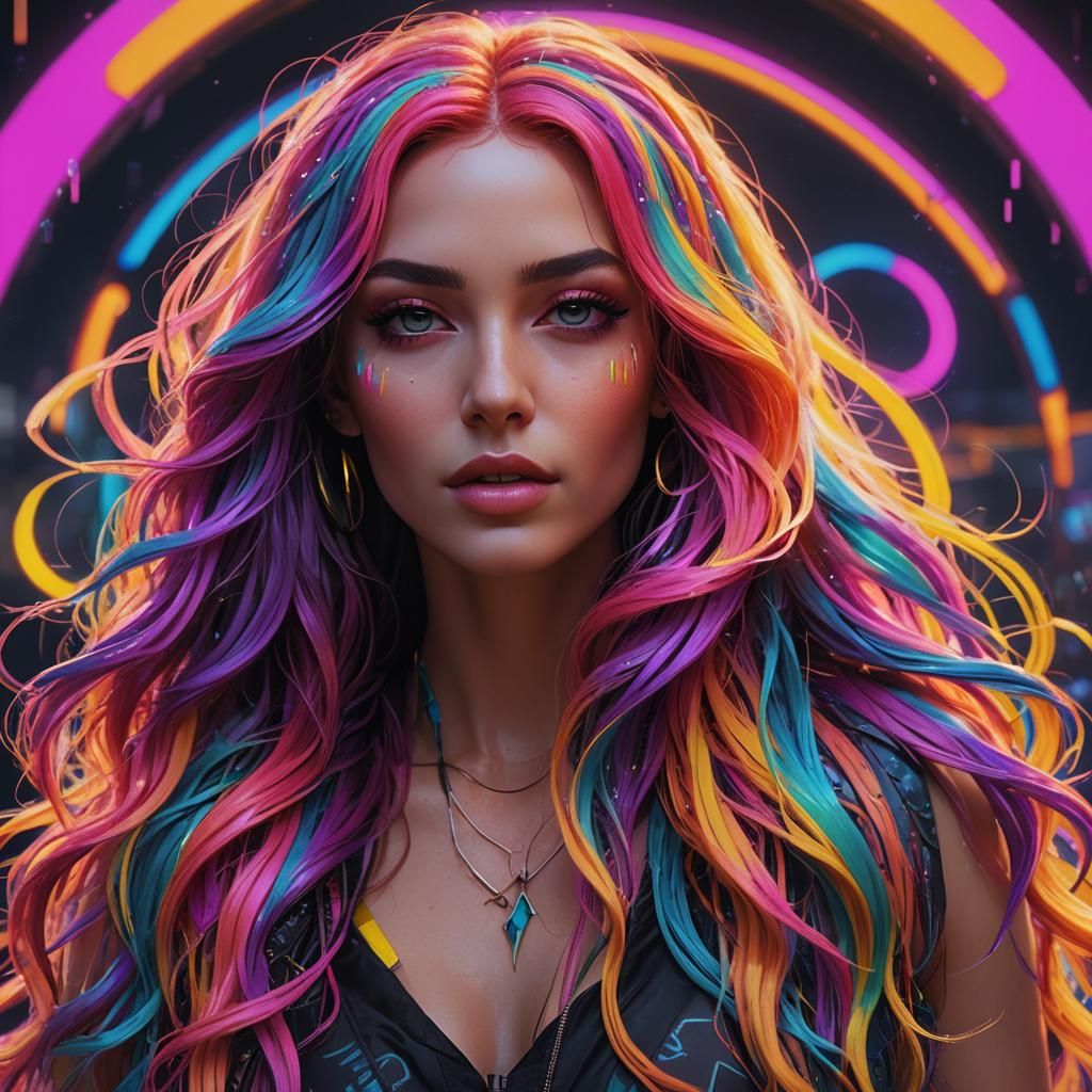 Neon Rave Goddess in Cyberpunk Style