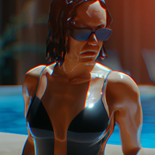 Brunette Model Poolside in Summer Sunshine