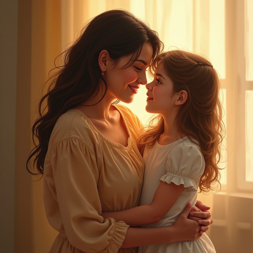 Mother and Daughter Share a Warm, Golden Moment
