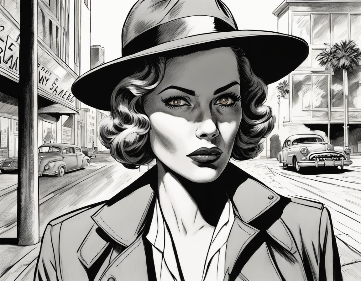 Noir Femme Fatale Detective in 1950s Los Angeles