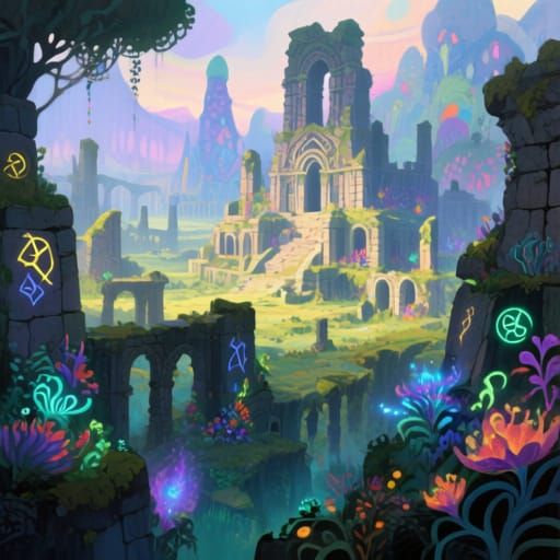 Ancient City of Magic and Light in Fantasy Style