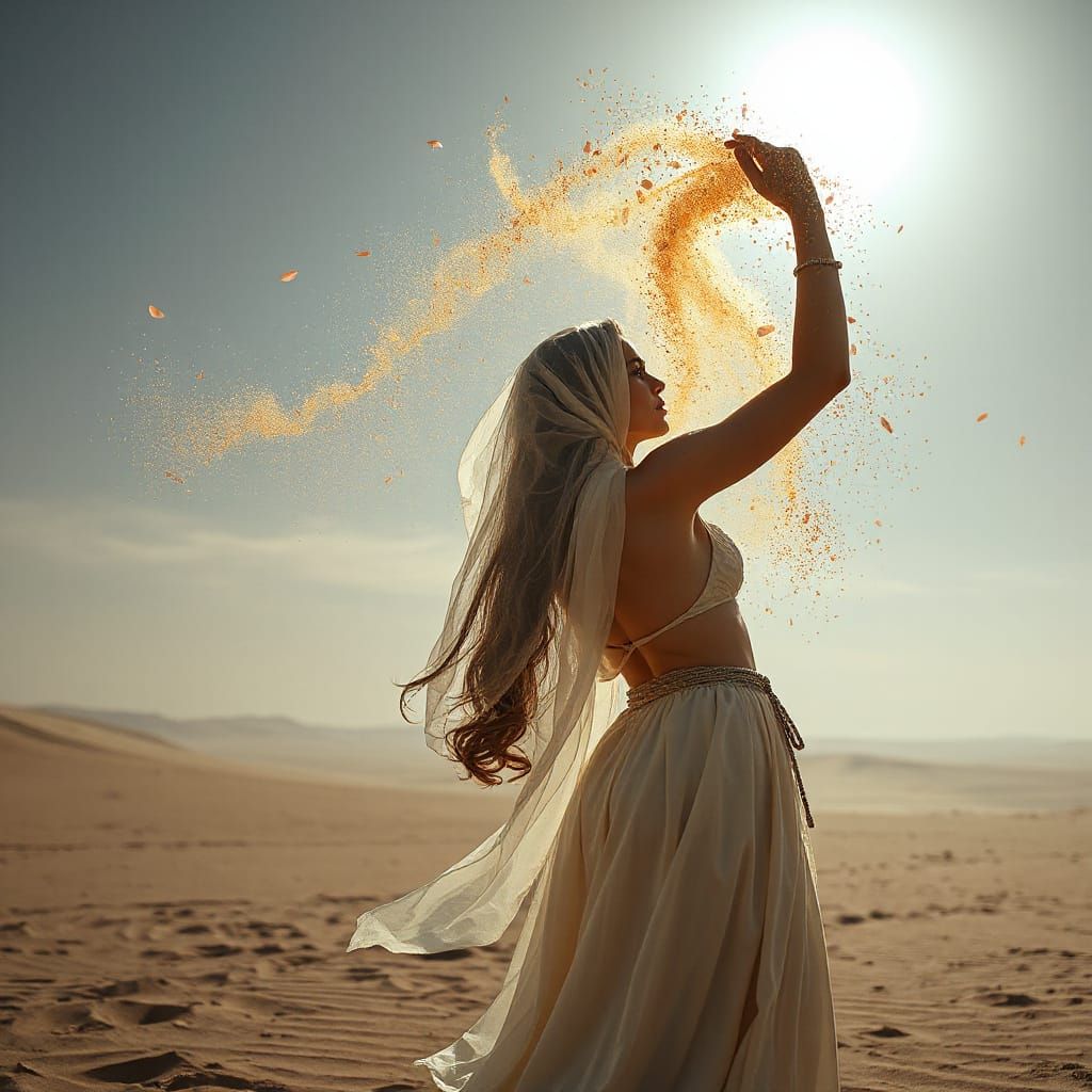 A Divine Desert Dancer Under the Moonlit Night Sky