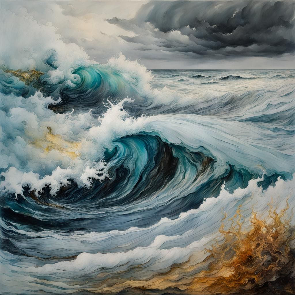 Encaustic Sea Storm Inspired by Van Gogh