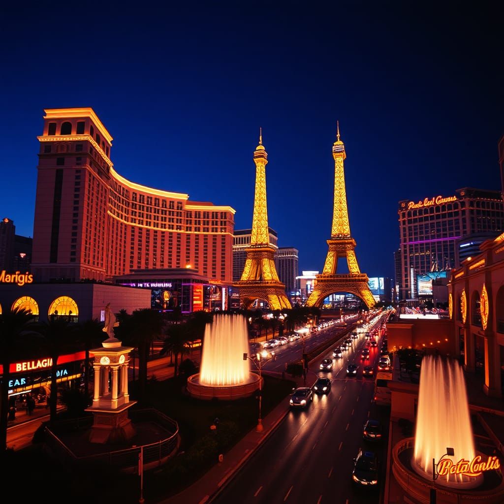 Las Vegas Strip at Night in 1995: Neon Glow