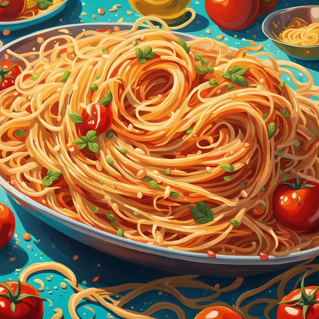 Hyperrealistic Spaghetti Bowl: Splash Art Concept