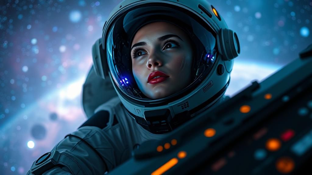 Astronaut Stares at Stars in Cyberpunk Sci-Fi