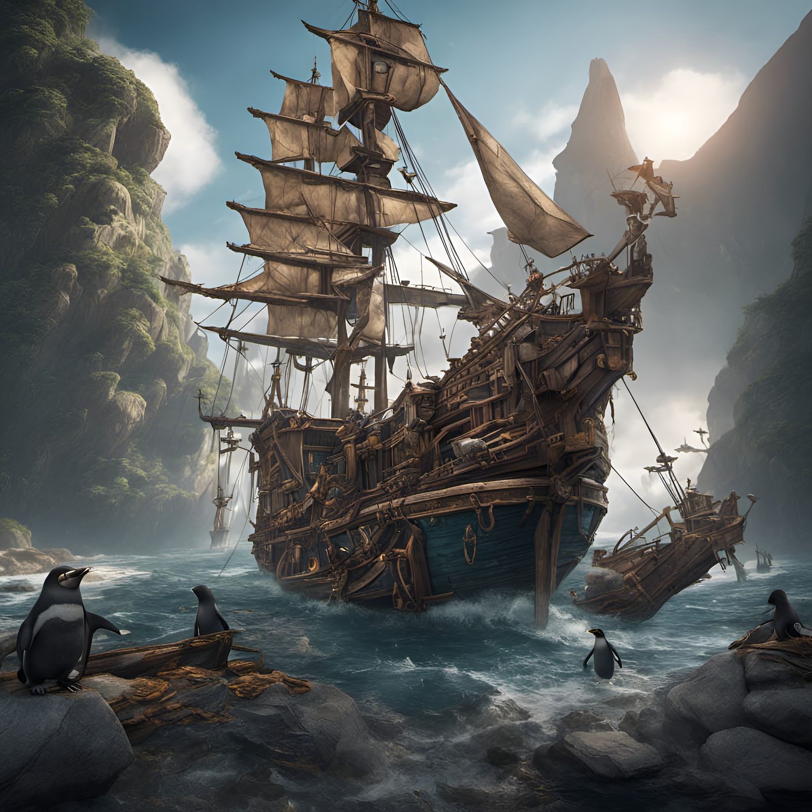 Penguin Pirates on the Plank: Fantasy Concept Art