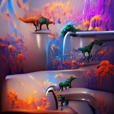 Dinosaurs at Urinal: Detailed Matte Painting