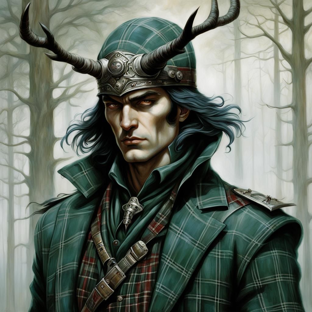 Detailed Hunter Portrait in Plaid Clothes
