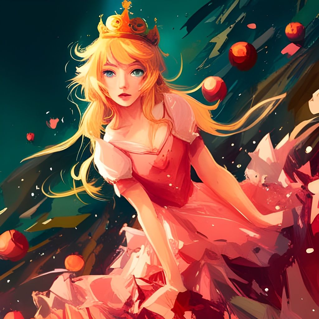Princess Peach in Apple Orchard: Digital Splash Art
