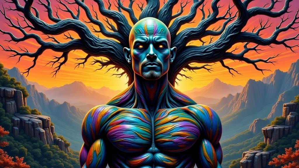 Biomechanical Android Yoga Portrait in Dark Fantasy Style