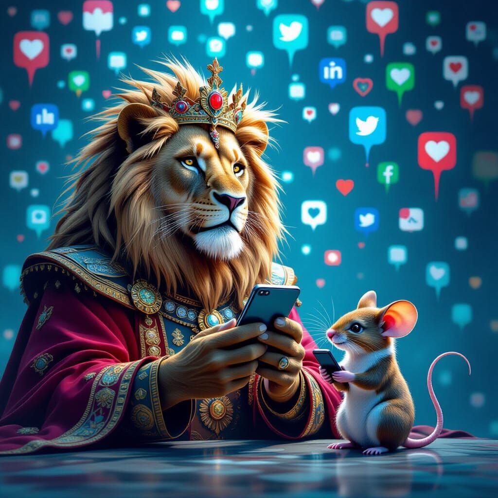 Lion King and Mouse with Smartphones in Social Media World