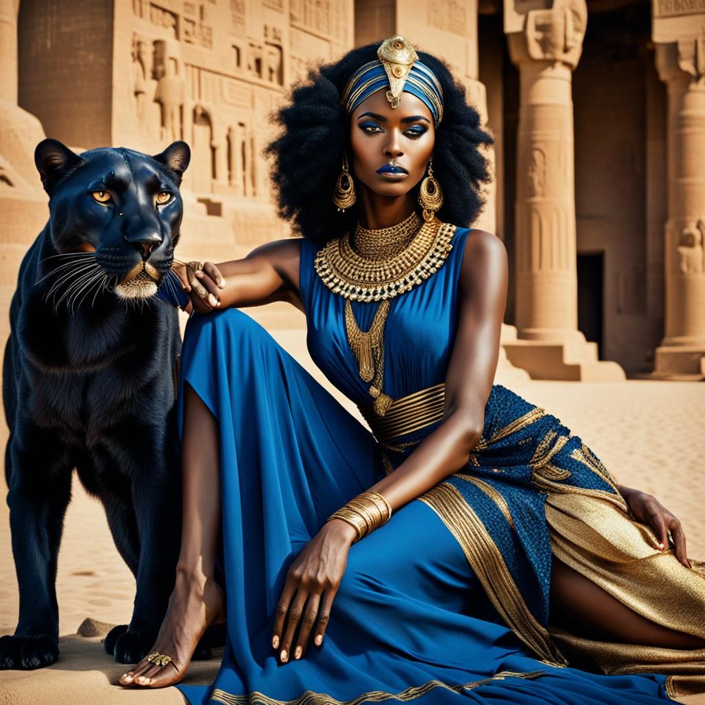 Glamour Shot: Girl with Panther in Egyptian Dress