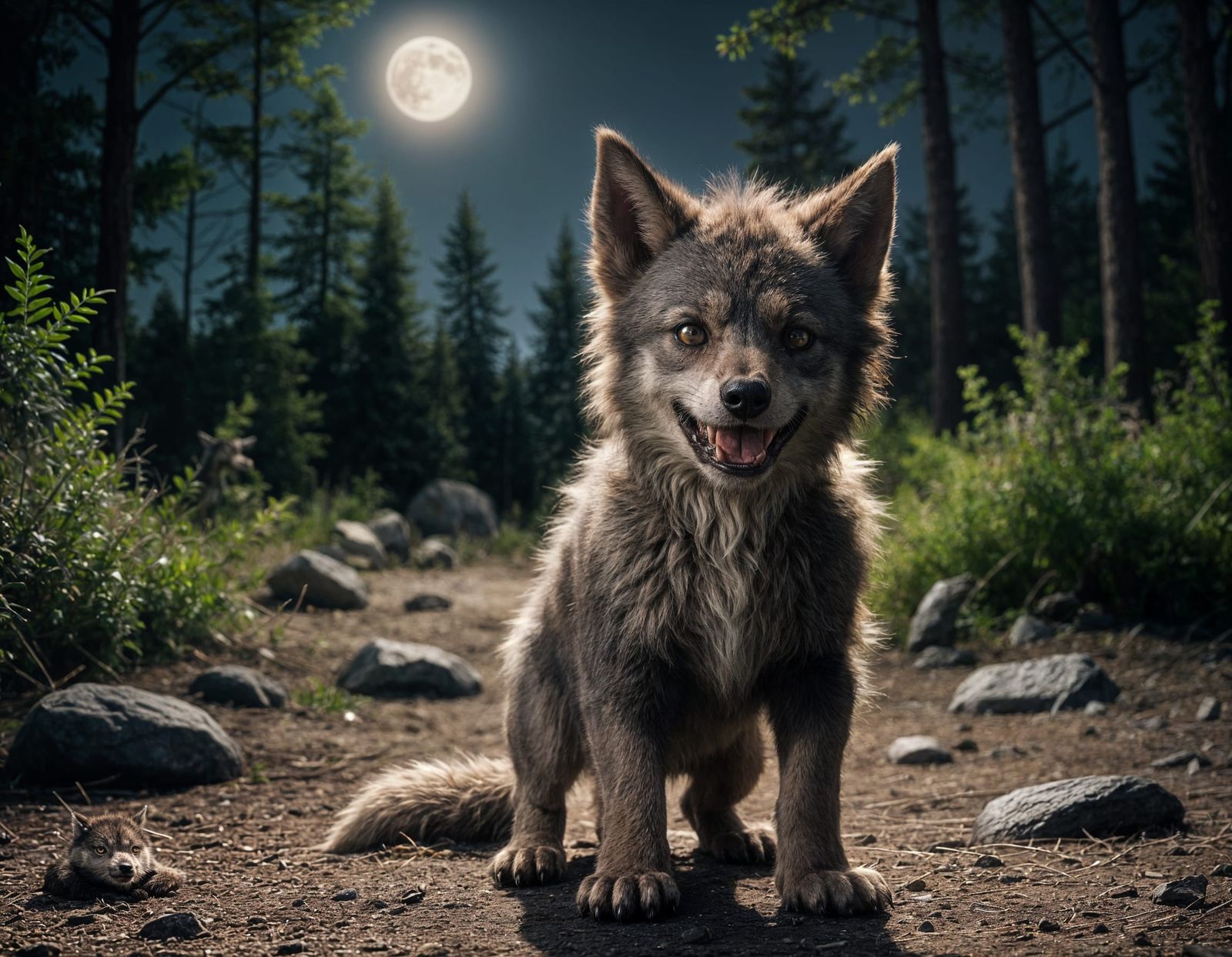 Cuddly Baby Werewolf Howling at the Moon