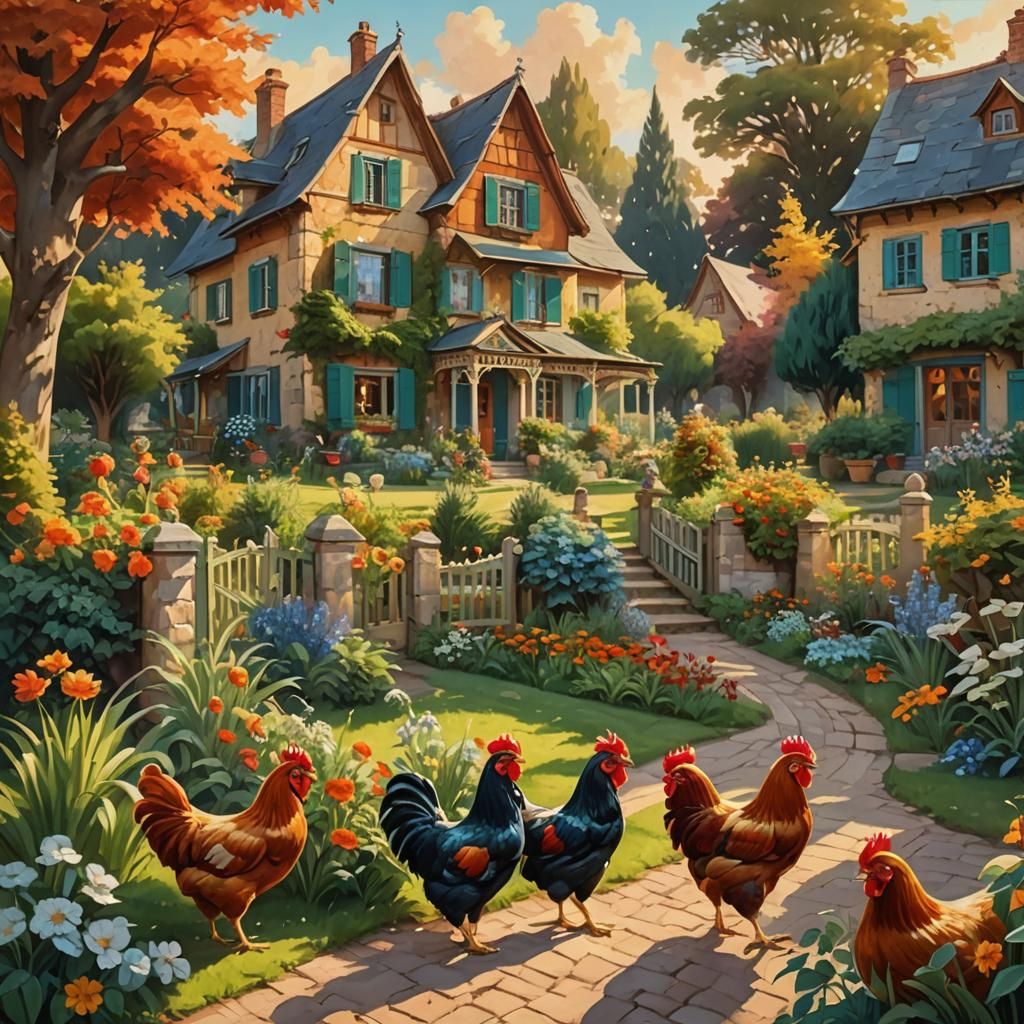 Idyllic Countryside Scene in Oil Painting Style