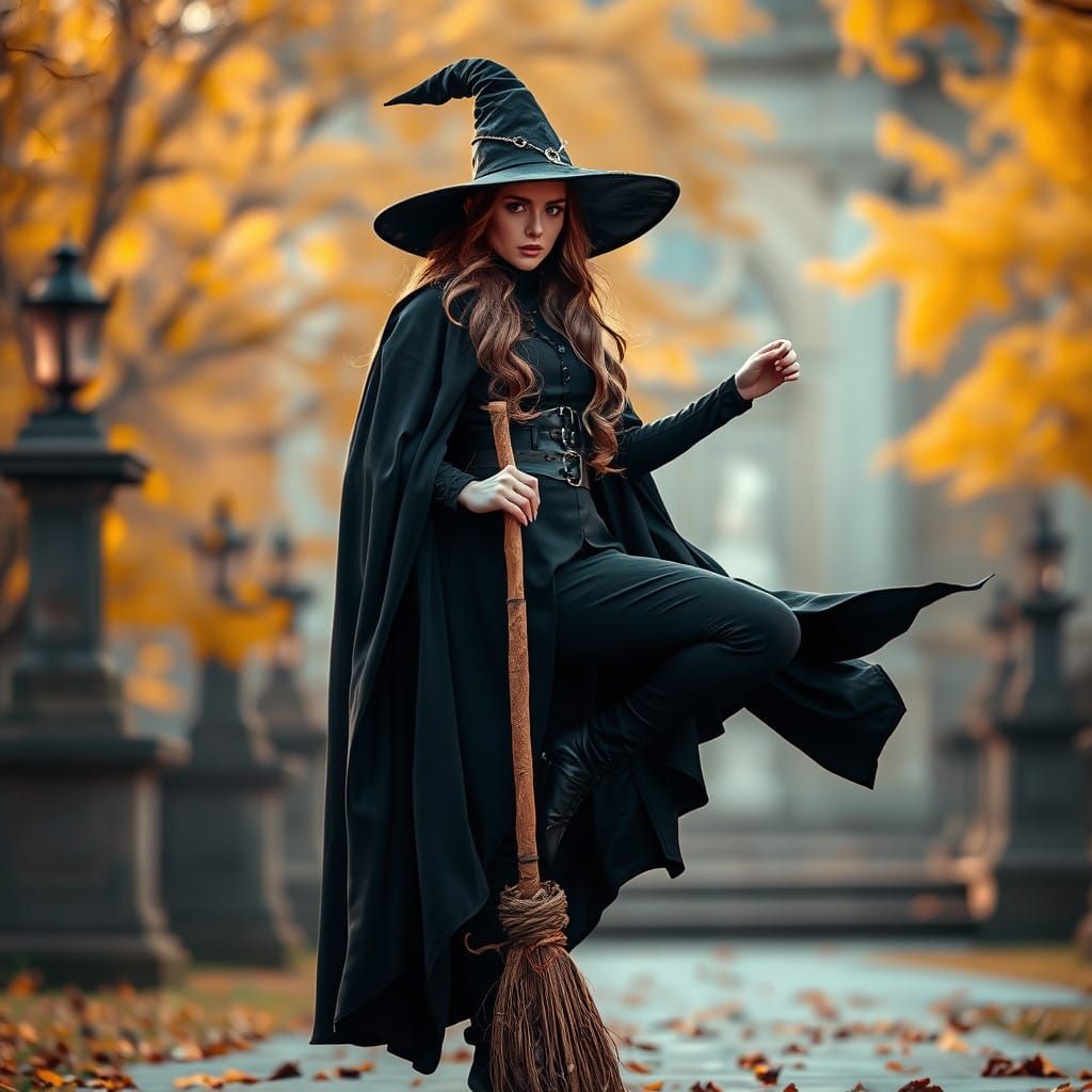 Mystical Witch Embodying Autumn Enchantment