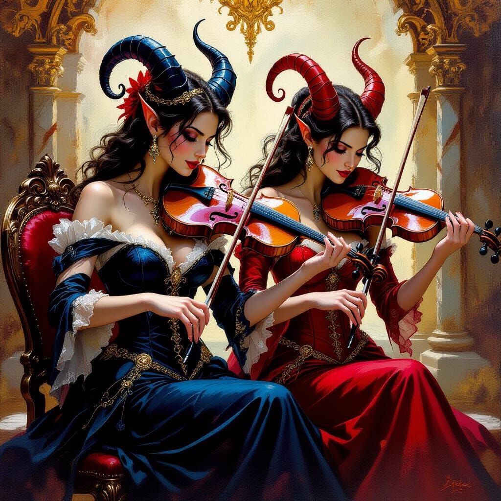 Tiefling Quartet in Fantasy Oil Painting Style