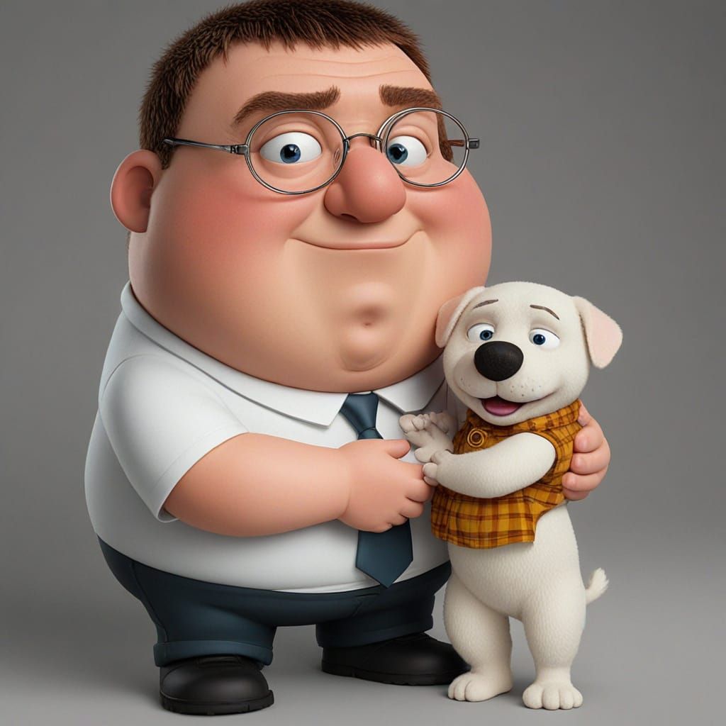 Peter Griffin Holding Stewie in Cute Cartoon Style