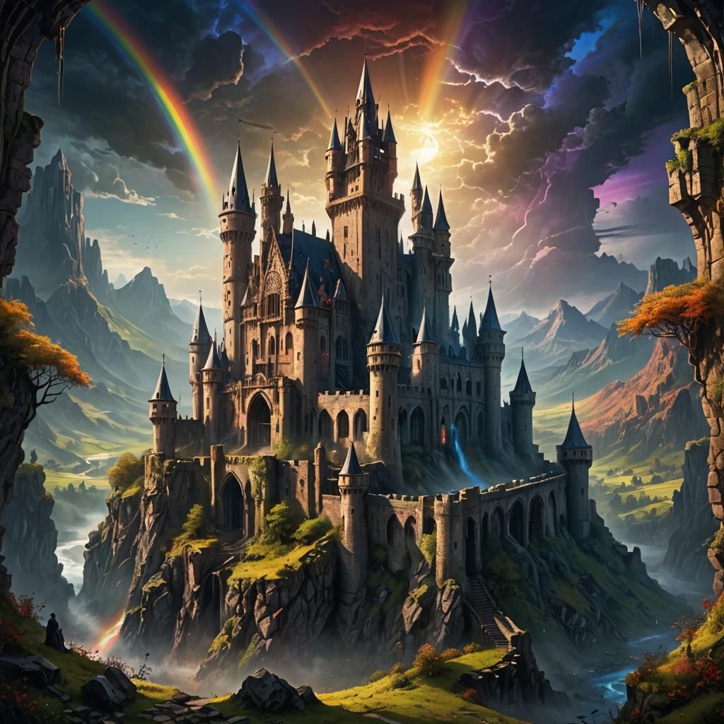 Gothic Castle Amidst Mystical Landscape Digital Art