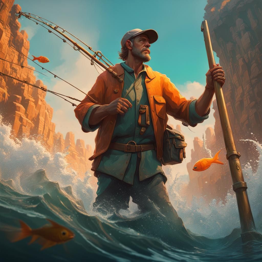 Fisherman Concept Art in Orange and Teal