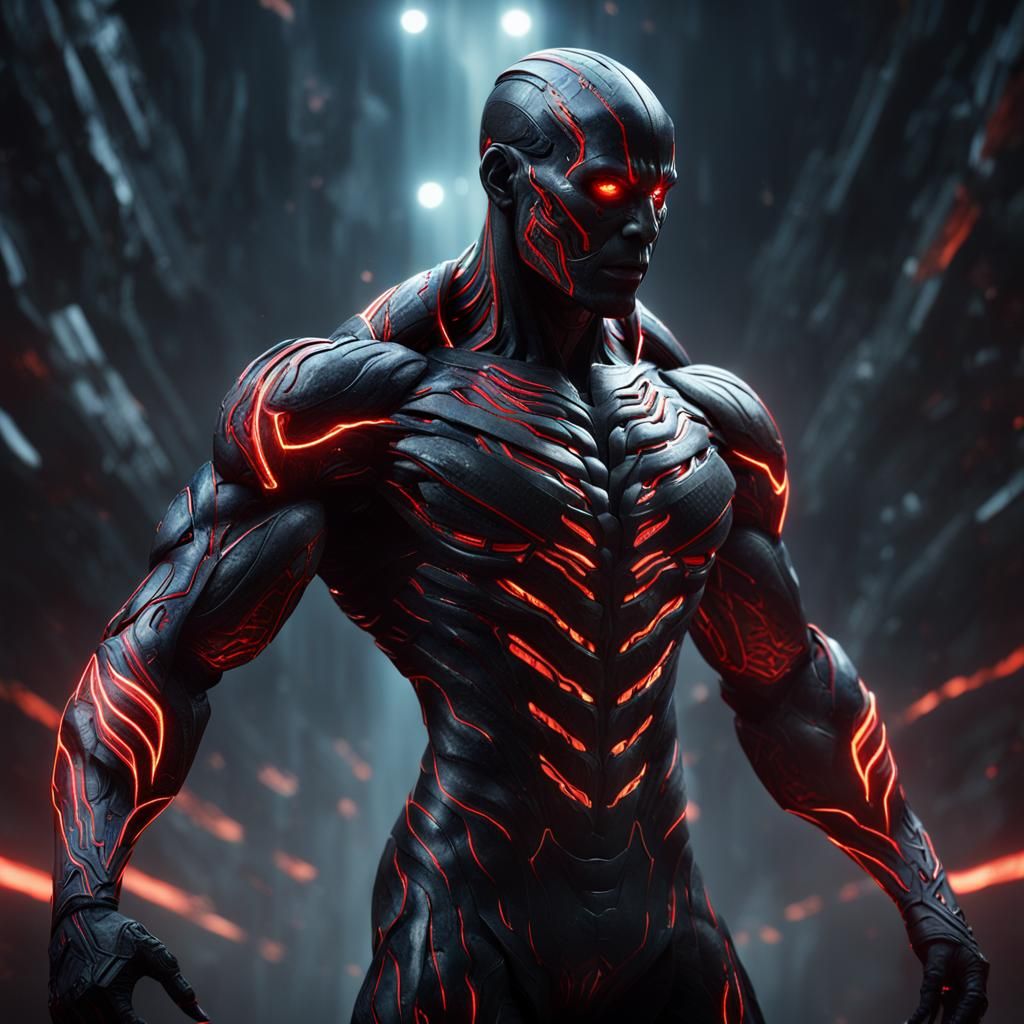 Red-Skinned Being Floating in Space