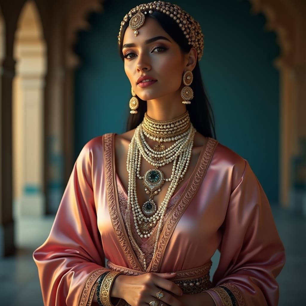 Hyper-Realistic Portrait of a Middle Eastern Woman in Silk R...