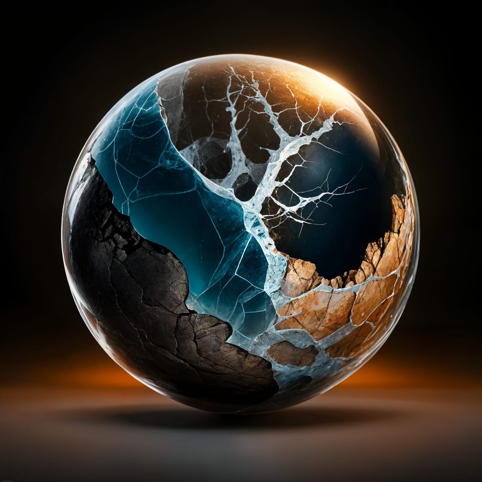 Cracked Glass Sphere: Detailed Matte Painting