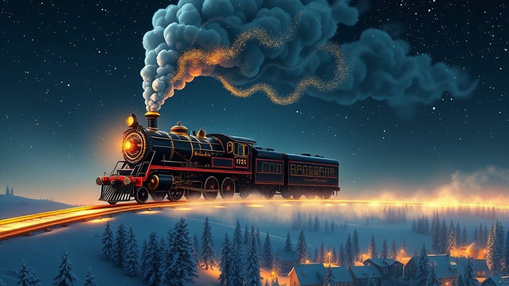 Steampunk Locomotive Soars Through Starry Skies in Whimsical...