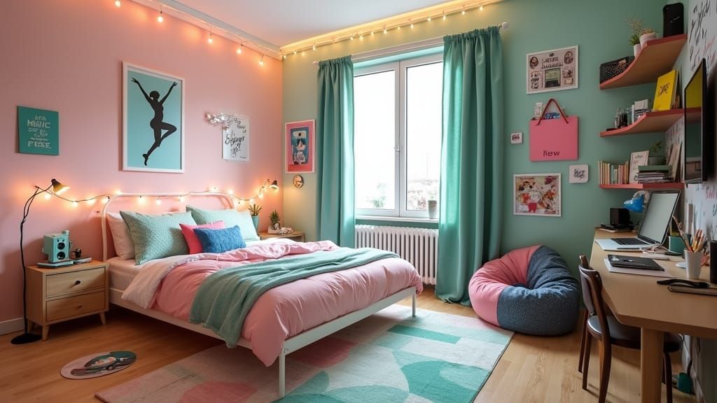 Cozy Music and Sports-Inspired Teenage Girl's Bedroom