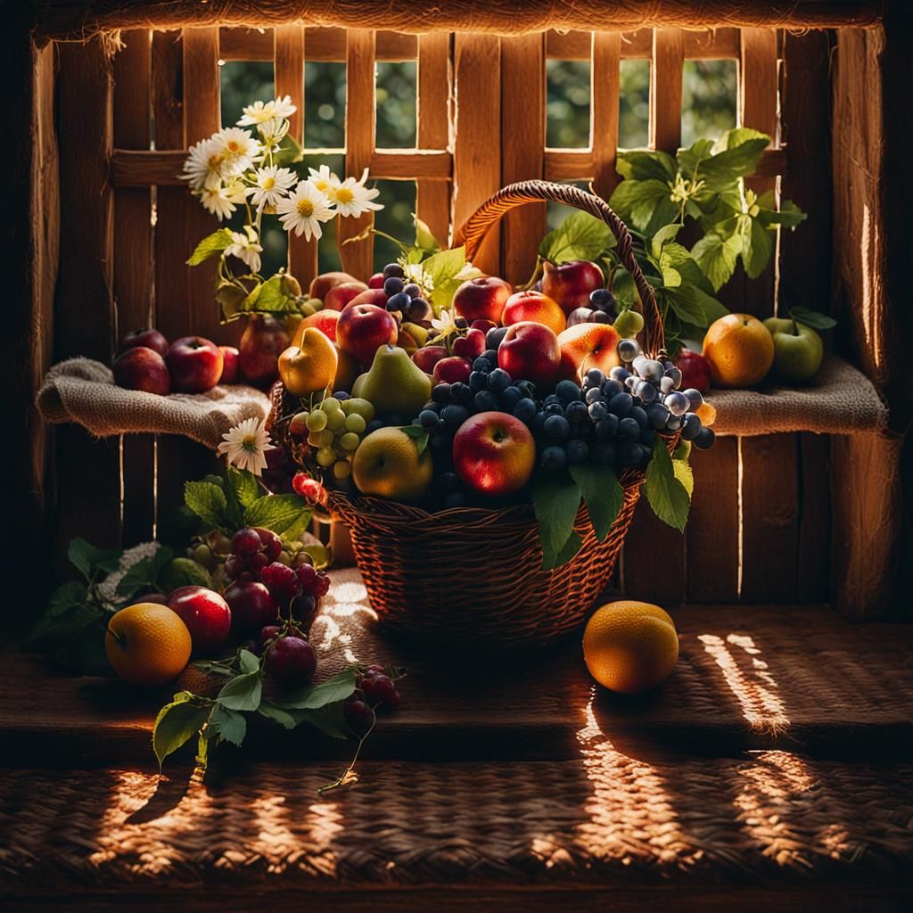 Cozy Wicker Basket Still Life in Warm Earthy Tones