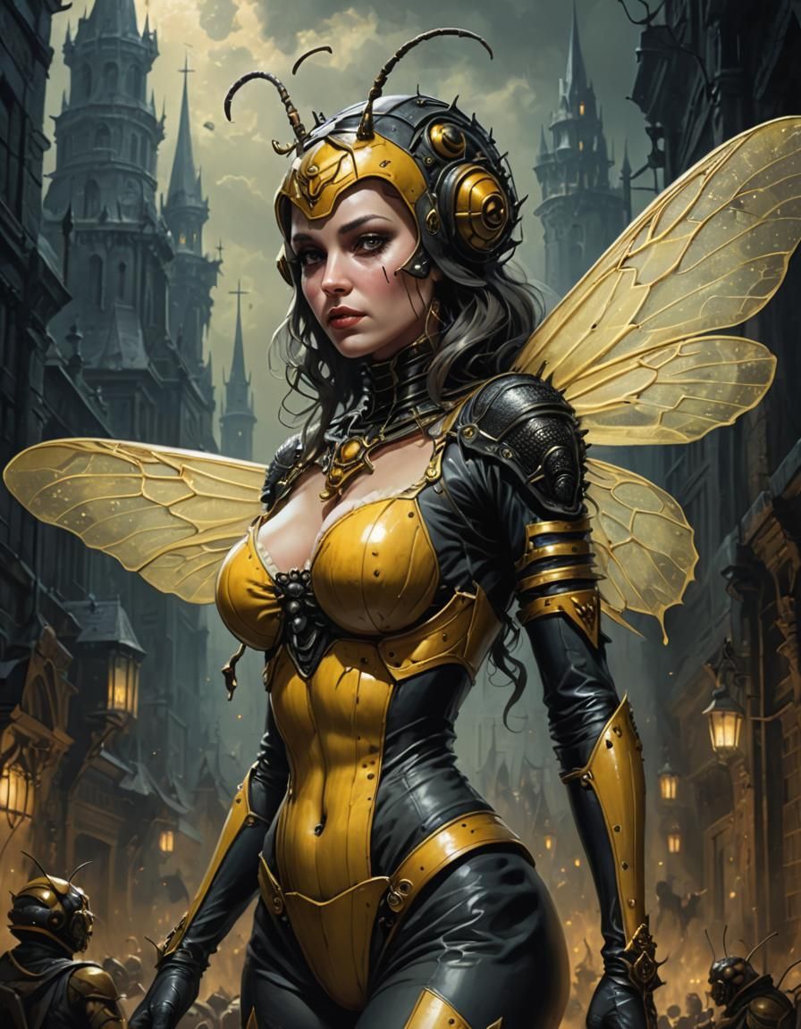 Human Queen Bee Pin-Up in Gothic Horror Style