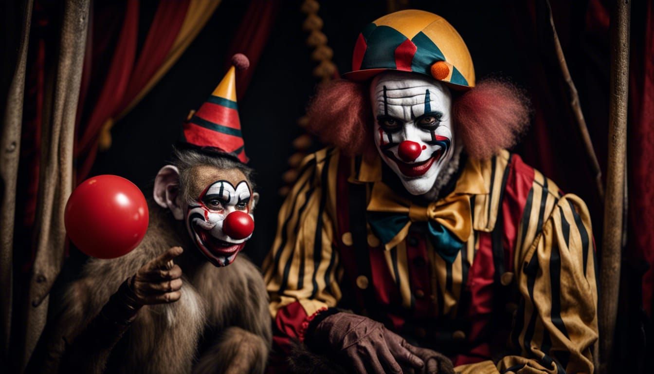 Creepy Clown and Monkey in Haunted Circus