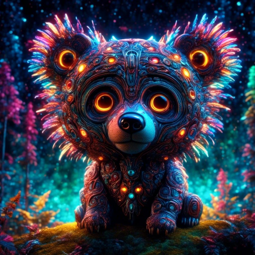 Cute One-Eyed Bear with Galaxy Neon Starlight